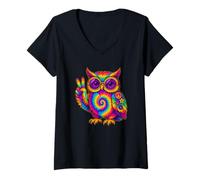 Femme Chouette Amusante - Paix - Hippie - Animaux Sauvages T-Shirt avec Col en V
