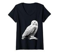 Femme Chouette des Neiges Chouette Blanche Mignonnes Chouettes T-Shirt avec Col en V