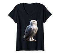 Femme Chouette des Neiges Chouette Blanche Mignonnes Chouettes T-Shirt avec Col en V