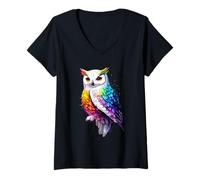 Femme Chouette des Neiges Chouette Blanche Mignonnes Chouettes T-Shirt avec Col en V