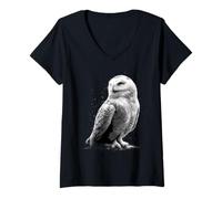 Femme Chouette des Neiges Chouette Blanche Mignonnes Chouettes T-Shirt avec Col en V