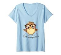 Femme Chouette Mignonne avec Lunettes Disant Bonjour T-Shirt avec Col en V