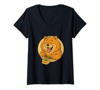 Femme Chow Chow Friandises pour chien Motif dessin animé vintage Frenchie T-Shirt avec Col en V
