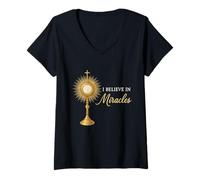 Femme Chrétien catholique : Je Crois aux Miracles T-Shirt avec Col en V