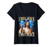 Femme Chrétien Connaître Jésus Savoir Paix Religion Dieu Bootleg Jésus T-Shirt avec Col en V