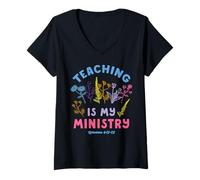Femme Chrétien Enseignant Enseignement Ministère Fleur Jésus T-Shirt avec Col en V