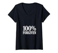 Femme Chretien Foi 100% Pardonné Espoir Pardon T-Shirt avec Col en V