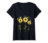 Femme Chrétien pour Femme Tournesol Foi Espoir Amour T-Shirt avec Col en V