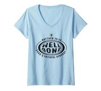Femme Chrétien Serviteur Fidèle Bien Fait Verset Biblique Retro T-Shirt avec Col en V