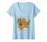 Femme Chrétienne du 4 juillet, elle aime aussi Jésus et l'Amérique T-Shirt avec Col en V