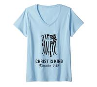 Femme « Christ Is King » / dicton chrétien catholique ou protestant T-Shirt avec Col en V