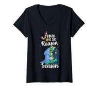 Femme Christ Jesus is The Reason for The Season Christmas T-Shirt avec Col en V