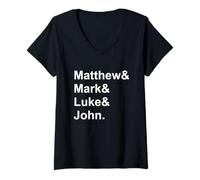 Femme Christ New Testament Bible - Matthieu, Marc, Luc et Jean T-Shirt avec Col en V