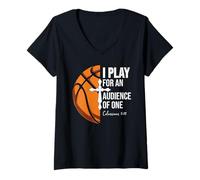 Femme Christian Basketball Play for Audience of One Colossian 3:23 T-Shirt avec Col en V