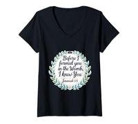 Femme Christian Bible Pro-Life Citation Jeremiah 1:5 Floral Believer T-Shirt avec Col en V