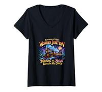 Femme Christian Camp VBS 2025 Wonder His Glory Junction Train T-Shirt avec Col en V