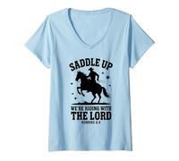 Femme Christian Cowboy Romains 6:4 Western Riding Lord Faith T-Shirt avec Col en V
