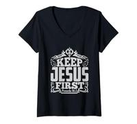 Femme Christian Faith and Love, Harmony and Spiritual Connection T-Shirt avec Col en V