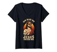 Femme Christian Faith Cool Jesus Meme Funny Christianisme T-Shirt avec Col en V