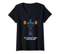 Femme Christian Fitness My Strength from The Lord Verse de la Bible pour Homme T-Shirt avec Col en V