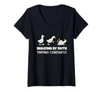 Femme Christian Goose Walking by Faith Tripping Constantly T-Shirt avec Col en V