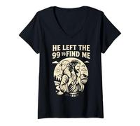 Femme Christian He Left the 99 to Find Me Jesus Lost Sheep Parabole T-Shirt avec Col en V