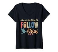 Femme Christian, J'Ai décidé de Suivre Jésus, Dieu, Hommes, Femmes, Enfants T-Shirt avec Col en V