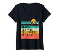 Femme Christian Jésus The Way Truth Life God Faith Women Men Kids T-Shirt avec Col en V