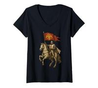 Femme Christian Knight avec Le Drapeau de l'empire Byzantin T-Shirt avec Col en V