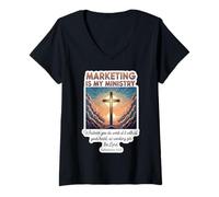Femme Christian Marketer Marketing est Mon Directeur de ministère, Jésus T-Shirt avec Col en V