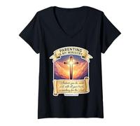 Femme Christian Parenting is My Ministry Fête des pères Papa God T-Shirt avec Col en V