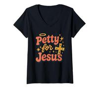 Femme Christian Petty Prayed Up Faith Humour Sass God Knows Me T-Shirt avec Col en V