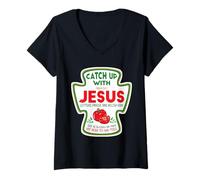 Femme Christian Ratch Up With Jesus Funny Catchup Tomate Ketchup T-Shirt avec Col en V