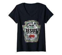 Femme Christian Ratch Up with Jesus Ketchup T-Shirt avec Col en V