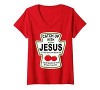 Femme Christian Ratch Up With Jesus Ketchup T-Shirt avec Col en V