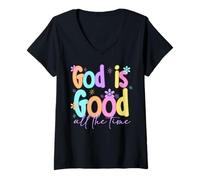 Femme Christian Shirts for Women God is Good Jesus Bible T-Shirt T-Shirt avec Col en V