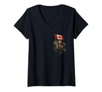 Femme Christian Templar Knight avec Drapeau Canadien - Catholique T-Shirt avec Col en V