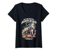 Femme Christian Warrior Armor of God Bible Citation Éphésiens 6:11 T-Shirt avec Col en V
