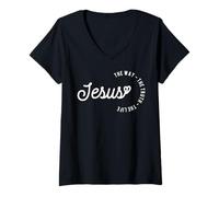 Femme Christian Worship Women Men Kids Jesus The Way Truth Life T-Shirt avec Col en V