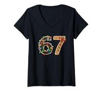 Femme Christmas 67 Lumières en Pain d'épices Merry Holiday T-Shirt avec Col en V