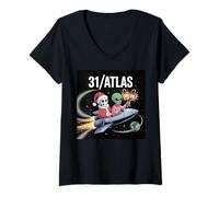 Femme Christmas Alien UFO 31 Atlas 11 2025 Squelette Espace Drôle T-Shirt avec Col en V