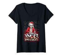 Femme Christmas Bones and Beats Music Funny Christmas T-Shirt avec Col en V