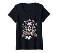 Femme Christmas Border Collie Pun Collie Days are Here Again T-Shirt avec Col en V