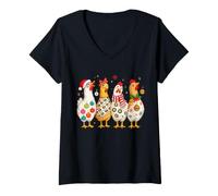Femme Christmas Chickens Holiday Animal Design T-Shirt avec Col en V