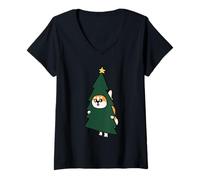 Femme Christmas Corgi Tree T-Shirt avec Col en V