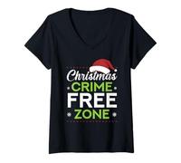 Femme Christmas de la Police sans Crime de la Zone de Père Noël T-Shirt avec Col en V