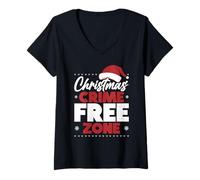 Femme Christmas de la Police sans Crime de la Zone de Père Noël T-Shirt avec Col en V