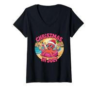 Femme Christmas en Juillet Octopus Island Holiday Tropical T-Shirt avec Col en V