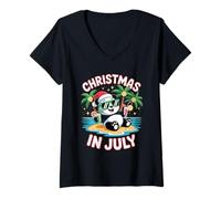 Femme Christmas En Juillet Panda Island Holiday Tropical T-Shirt avec Col en V