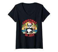 Femme Christmas en Juillet Panda Island Holiday Tropical T-Shirt avec Col en V